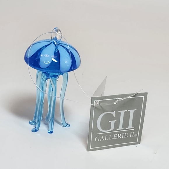 GALLERIE II Hand BLown ART Blue Glass Jellyfish Ornament sculpture - Picture 2 of 15